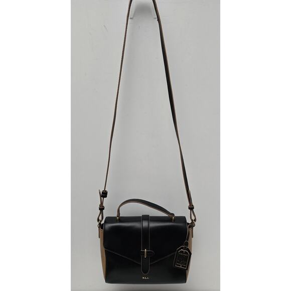 Lauren Ralph Lauren Raquel Medium Messenger Bag Leather Black Tan Trim $249 - Picture 3 of 14